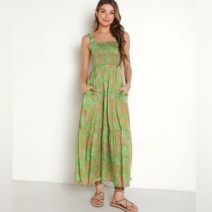 NWT Cleobella Julia Maxi Dress in Abstract Green Pink Sz Small